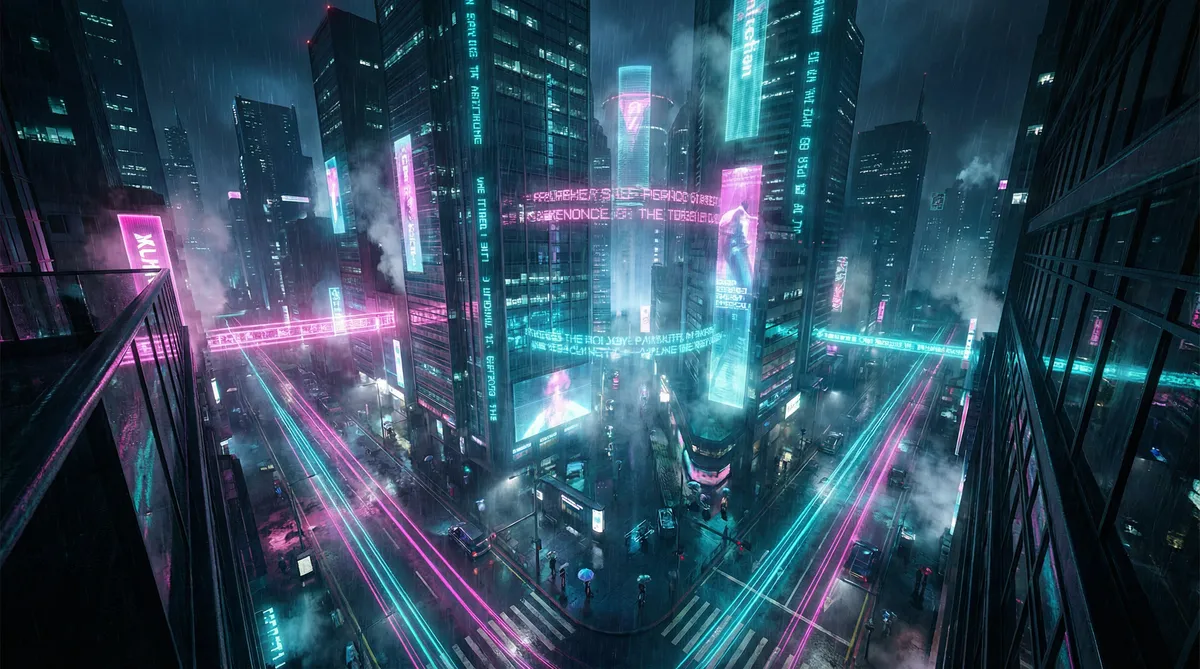51暗网网站 竖屏短剧平台首页背景 - 赛博朋克都市夜景